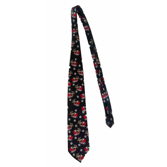 Mens Silk Necktie Santa Claus Rudolph All Over Print Christmas Novelty Holiday - Picture 1 of 4